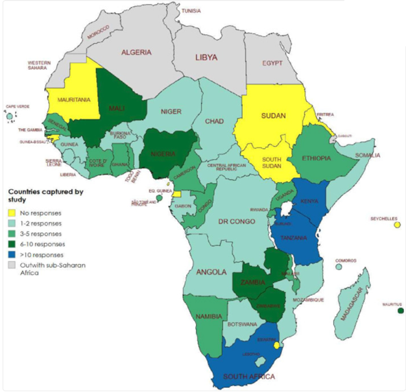 Map of sub-Saharan African countries captured by the INSIGHTS study